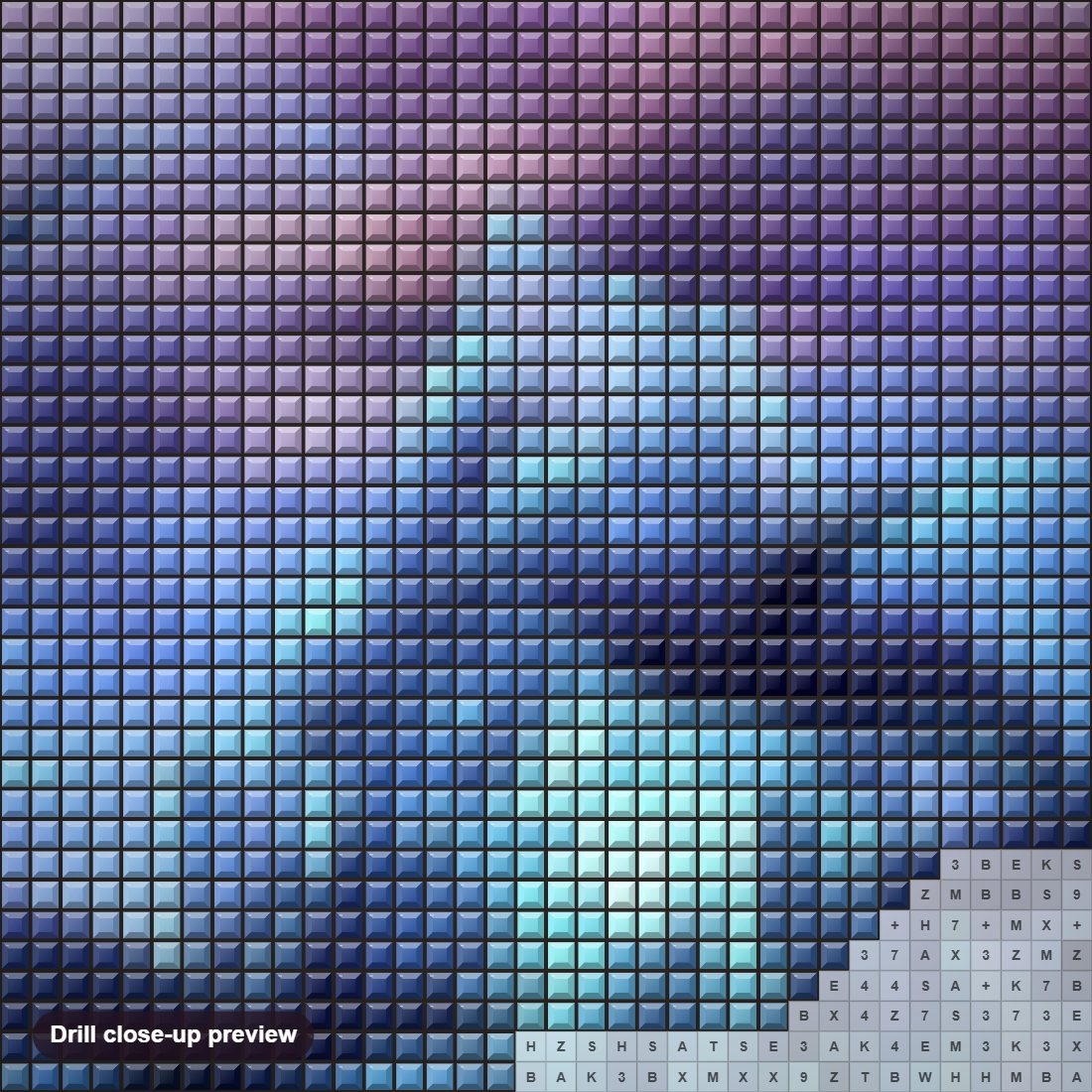 Close-up preview of the Fantasy Flying Fish diamond painting with square 5D drills and printed canvas symbols