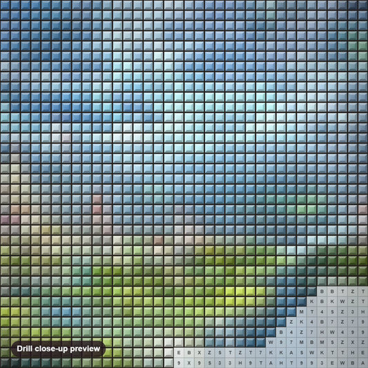 Close-up preview of the Fantasy Magic Kingdom diamond painting with square 5D drills and printed canvas symbols