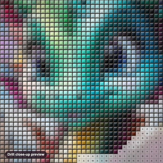 Close-up preview of the Fantasy Rainbow Dragon diamond painting with square 5D drills and printed canvas symbols
