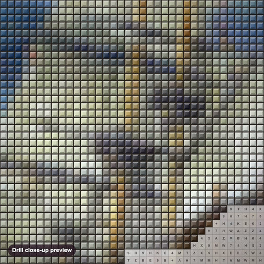 Close-up preview of the Fantasy Sailing Ship diamond painting with square 5D drills and printed canvas symbols