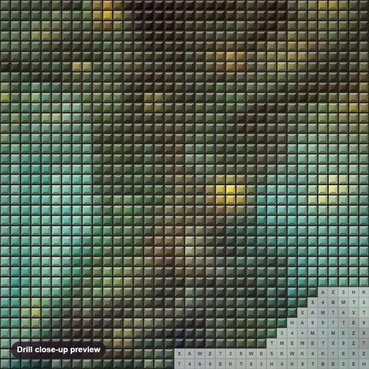 Close-up preview of the Fantasy Tree of Light diamond painting with square 5D drills and printed canvas symbols