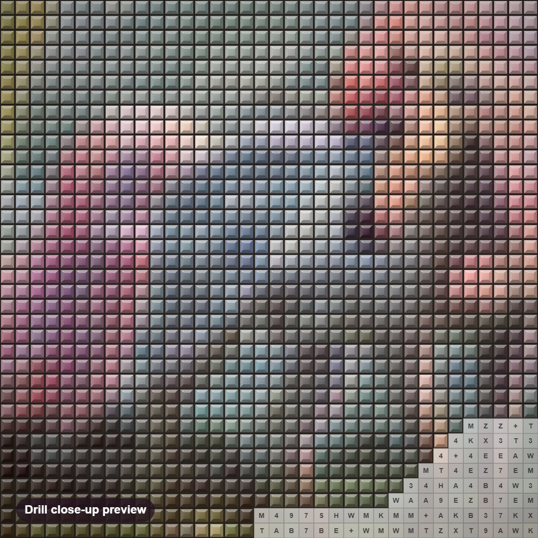 Close-up preview of the Fantasy Unicorn diamond painting with square 5D drills and printed canvas symbols