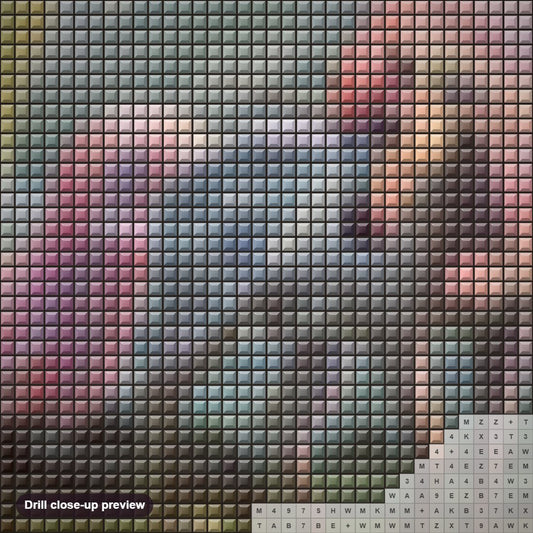 Close-up preview of the Fantasy Unicorn diamond painting with square 5D drills and printed canvas symbols