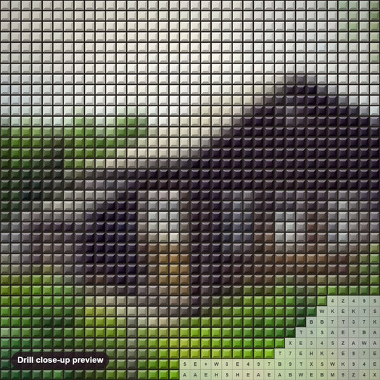 Close-up preview of the Farm House diamond painting with square 5D drills and printed canvas symbols