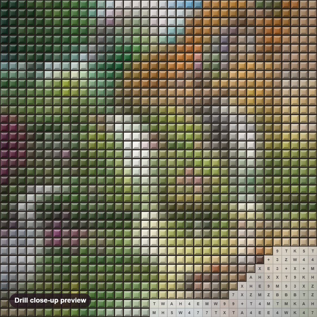 Close-up preview of the Fauna & Flora diamond painting with square 5D drills and printed canvas symbols