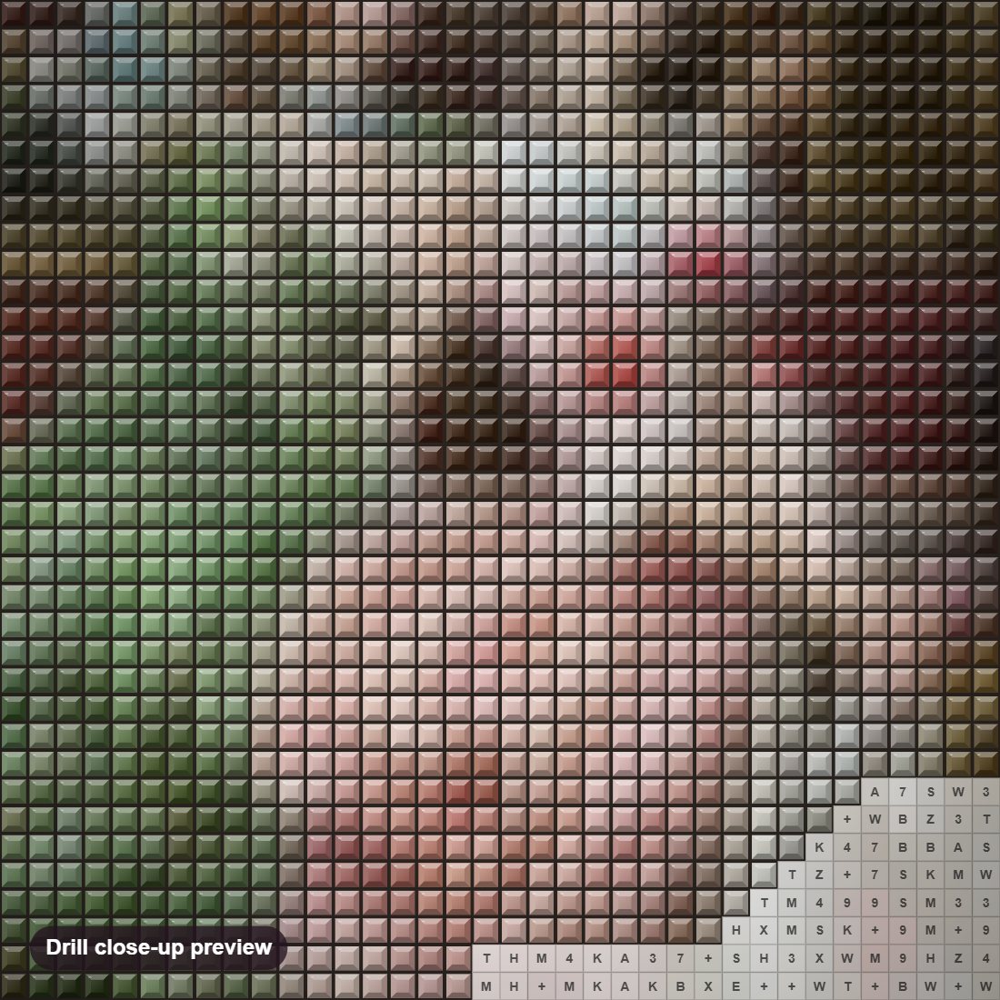 Close-up preview of the Federico Andreotti's Art Work diamond painting with square 5D drills and printed canvas symbols