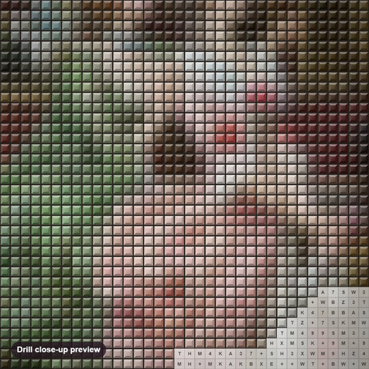 Close-up preview of the Federico Andreotti's Art Work diamond painting with square 5D drills and printed canvas symbols