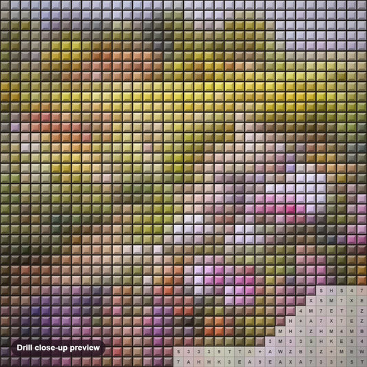 Close-up preview of the Field of Colorful Flowers diamond painting with square 5D drills and printed canvas symbols