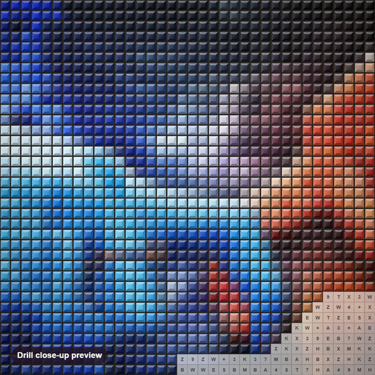 Close-up preview of the Fire & Ice Love diamond painting with square 5D drills and printed canvas symbols