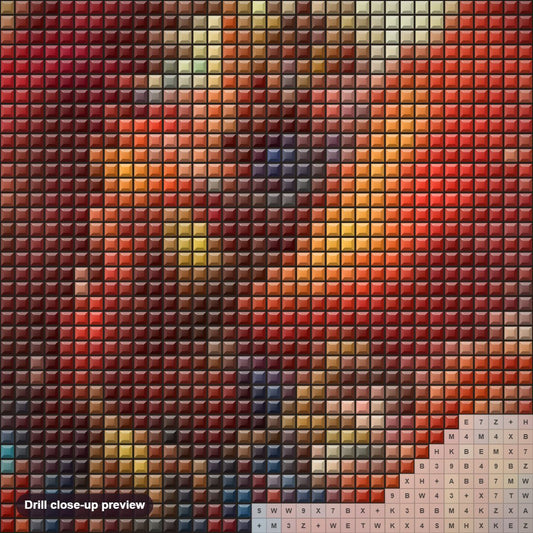 Close-up preview of the Fire King Phoenix diamond painting with square 5D drills and printed canvas symbols
