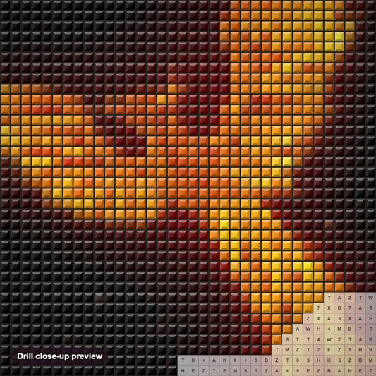 Close-up preview of the Fire Phoenix diamond painting with square 5D drills and printed canvas symbols