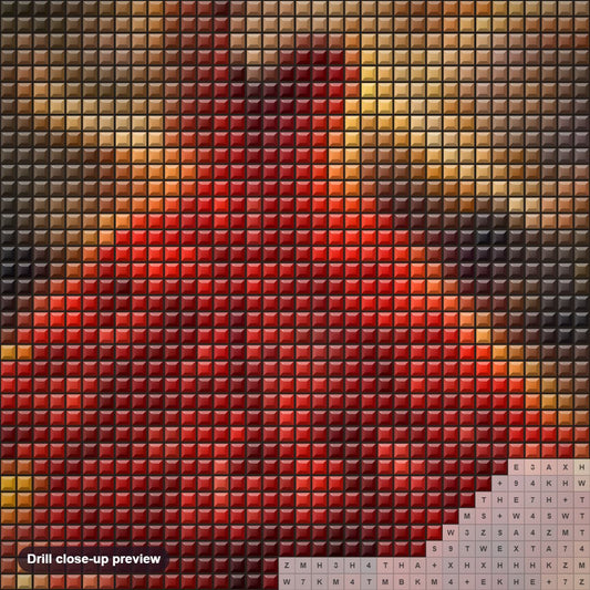 Close-up preview of the Fire Powers diamond painting with square 5D drills and printed canvas symbols