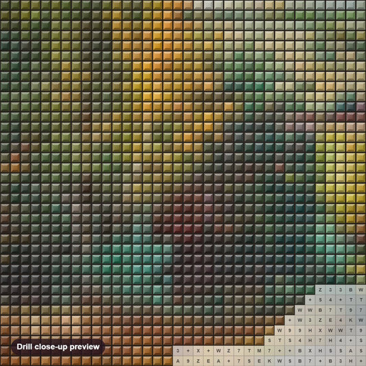 Close-up preview of the First Frost diamond painting with square 5D drills and printed canvas symbols