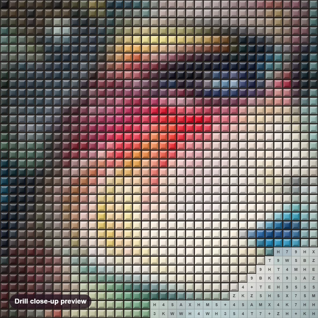Close-up preview of the Fish And Flower Head Woman Art diamond painting with square 5D drills and printed canvas symbols