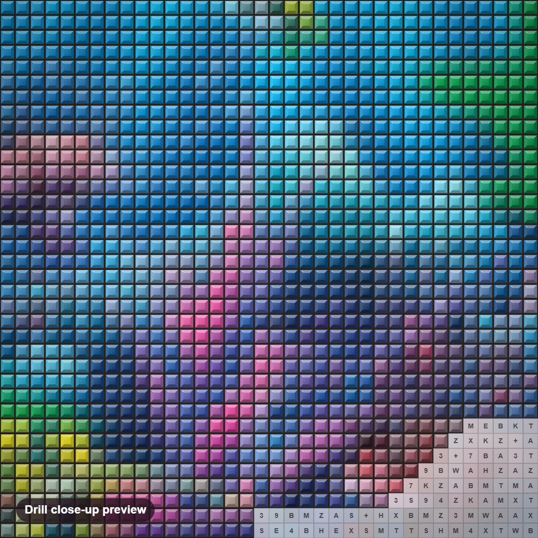 Close-up preview of the Fish Aquarium diamond painting with square 5D drills and printed canvas symbols