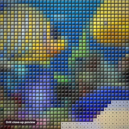 Close-up preview of the Fish Aquarium diamond painting with square 5D drills and printed canvas symbols