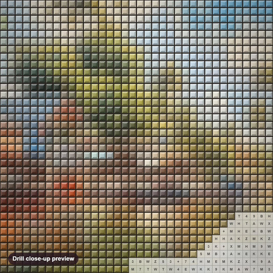Close-up preview of the Fisherman Village in Malaysia diamond painting with square 5D drills and printed canvas symbols