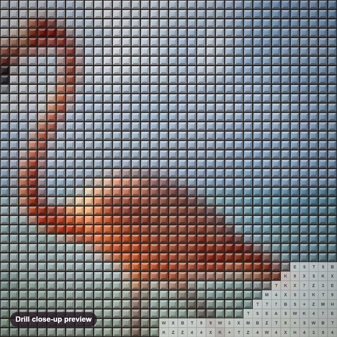 Close-up preview of the Flamingo on the Beach diamond painting with square 5D drills and printed canvas symbols