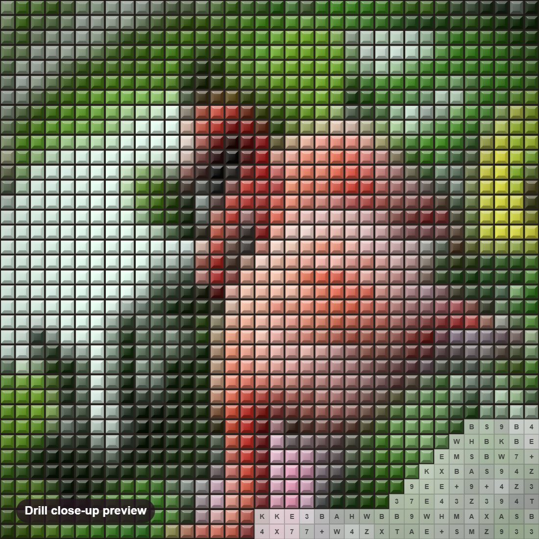 Close-up preview of the Flamingos & Green Plants diamond painting with square 5D drills and printed canvas symbols