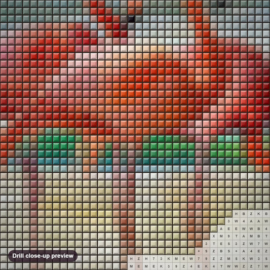 Close-up preview of the Flamingos on the Beach diamond painting with square 5D drills and printed canvas symbols