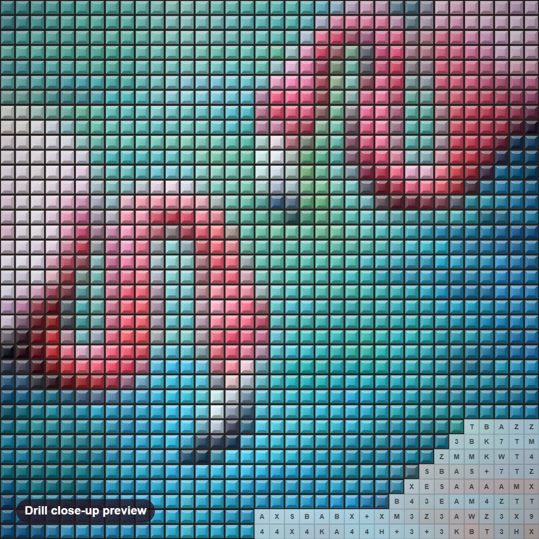Close-up preview of the Flamingos Pair in Water diamond painting with square 5D drills and printed canvas symbols