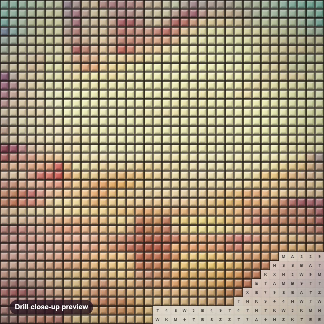 Close-up preview of the Floating Away diamond painting with square 5D drills and printed canvas symbols