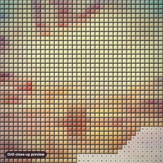 Close-up preview of the Floating Away diamond painting with square 5D drills and printed canvas symbols