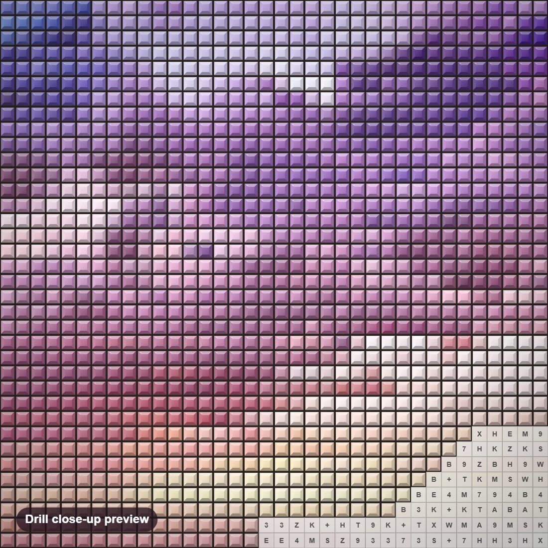Close-up preview of the Floating In A Sea Of Clouds diamond painting with square 5D drills and printed canvas symbols
