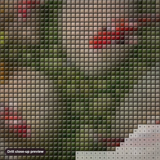 Close-up preview of the Flocking Around diamond painting with square 5D drills and printed canvas symbols