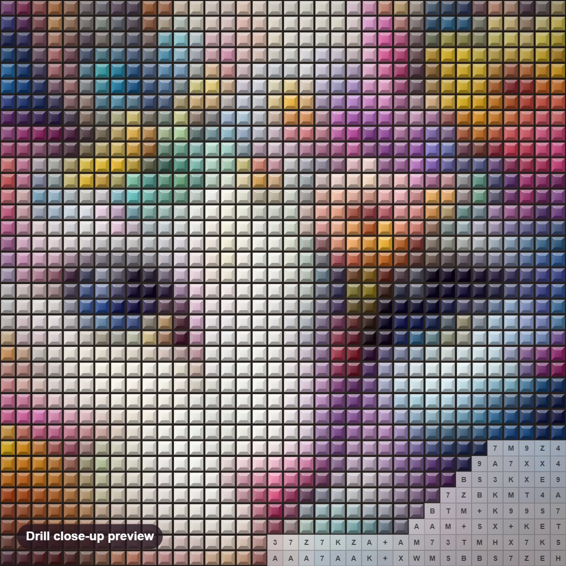 Close-up preview of the Floral Cat diamond painting with square 5D drills and printed canvas symbols