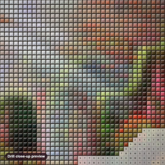 Close-up preview of the Floral Garden diamond painting with square 5D drills and printed canvas symbols