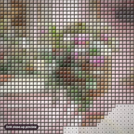 Close-up preview of the Flowers & Bicycle diamond painting with square 5D drills and printed canvas symbols