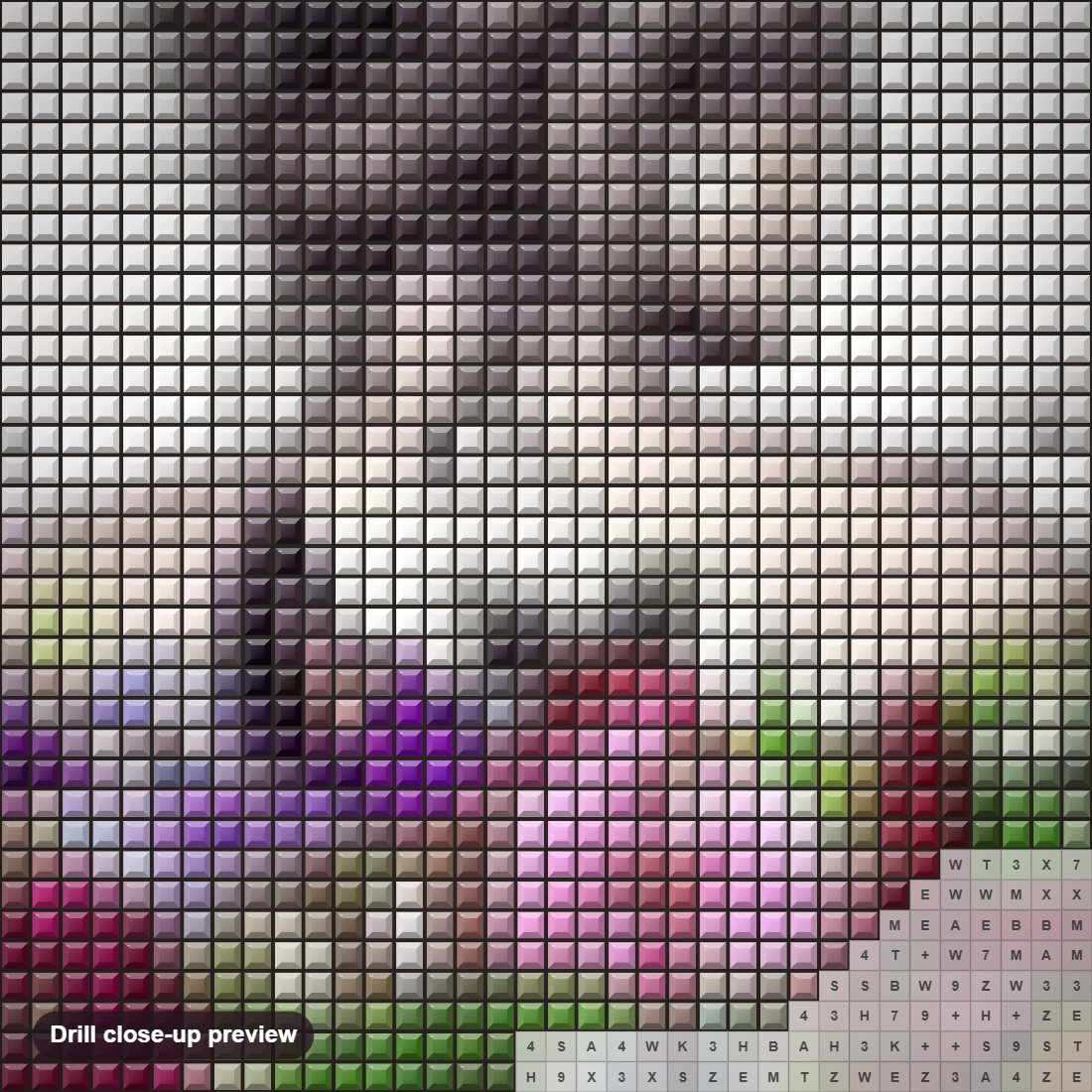 Close-up preview of the Flowers & Butterflies on her Back diamond painting with square 5D drills and printed canvas symbols
