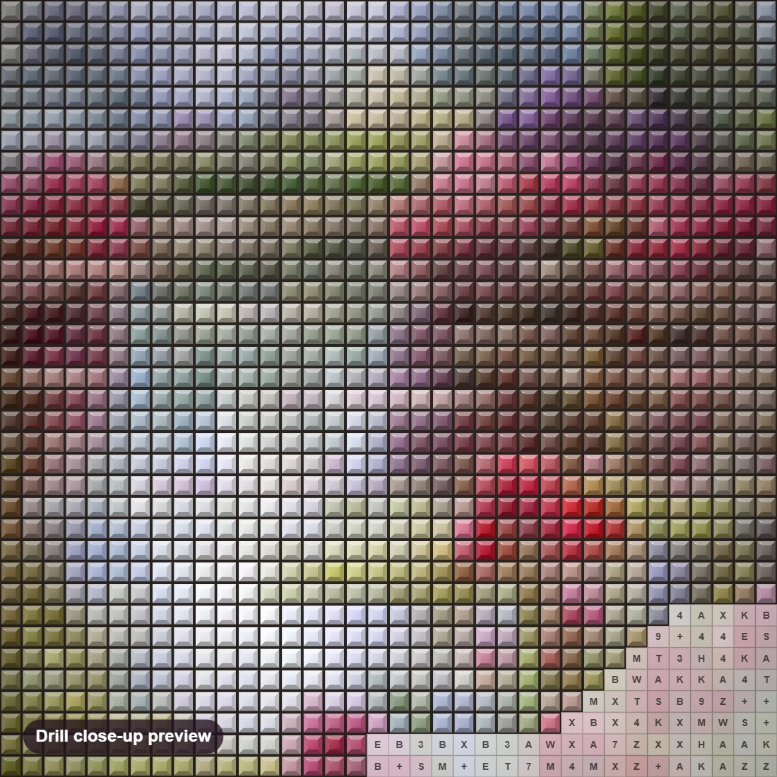 Close-up preview of the Flowers by the Lake diamond painting with square 5D drills and printed canvas symbols