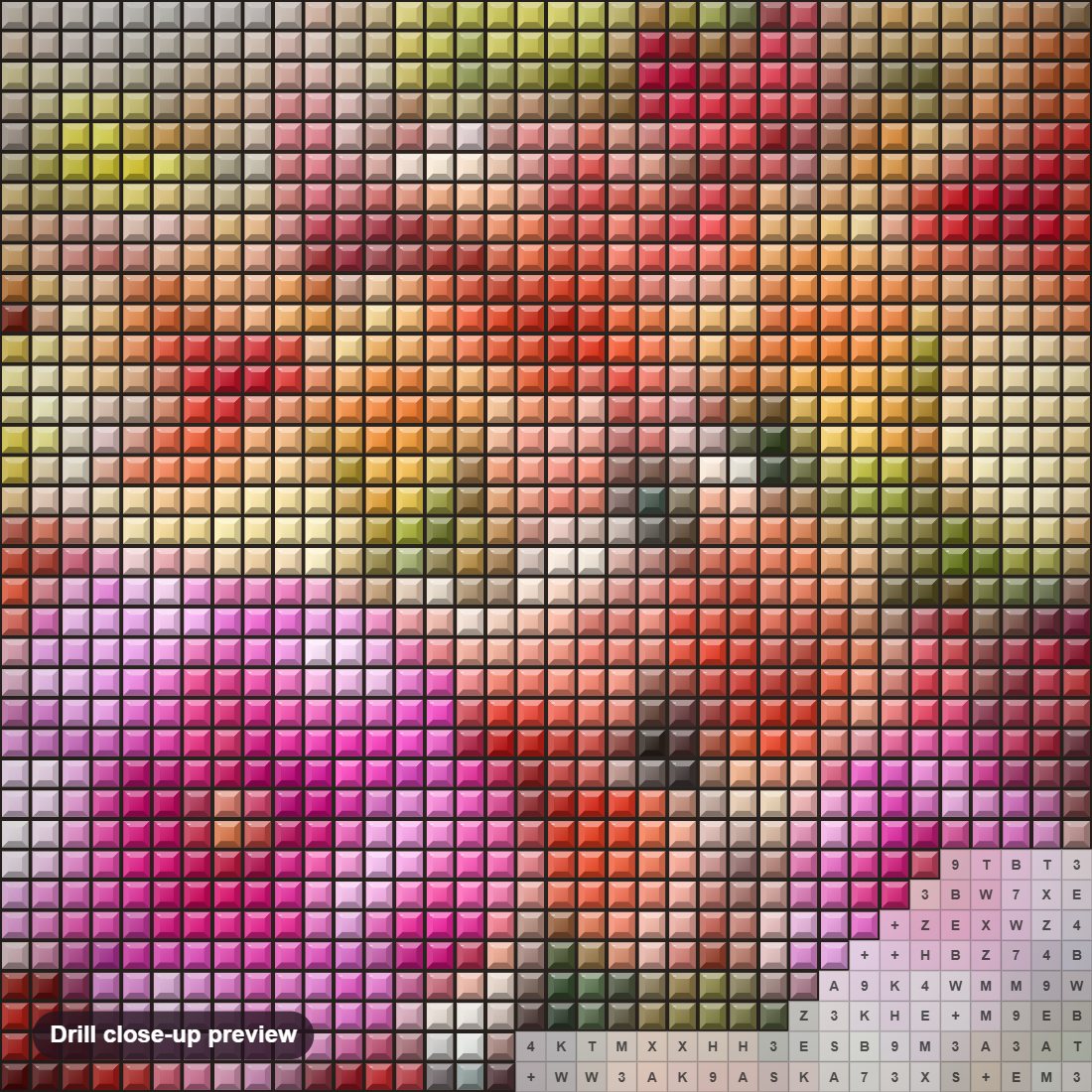 Close-up preview of the Flowers diamond painting with square 5D drills and printed canvas symbols