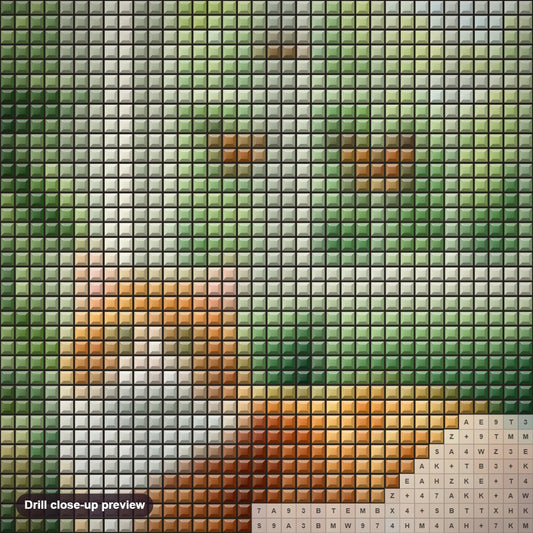 Close-up preview of the Fluffy Orange Tabby Cat diamond painting with square 5D drills and printed canvas symbols