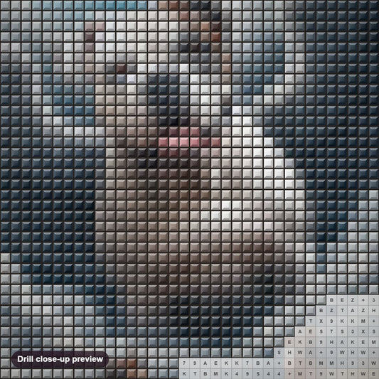 Close-up preview of the Flying Bulldog in Books Adventures diamond painting with square 5D drills and printed canvas symbols