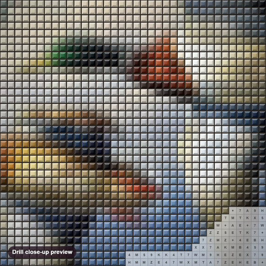 Close-up preview of the Flying Ducks diamond painting with square 5D drills and printed canvas symbols