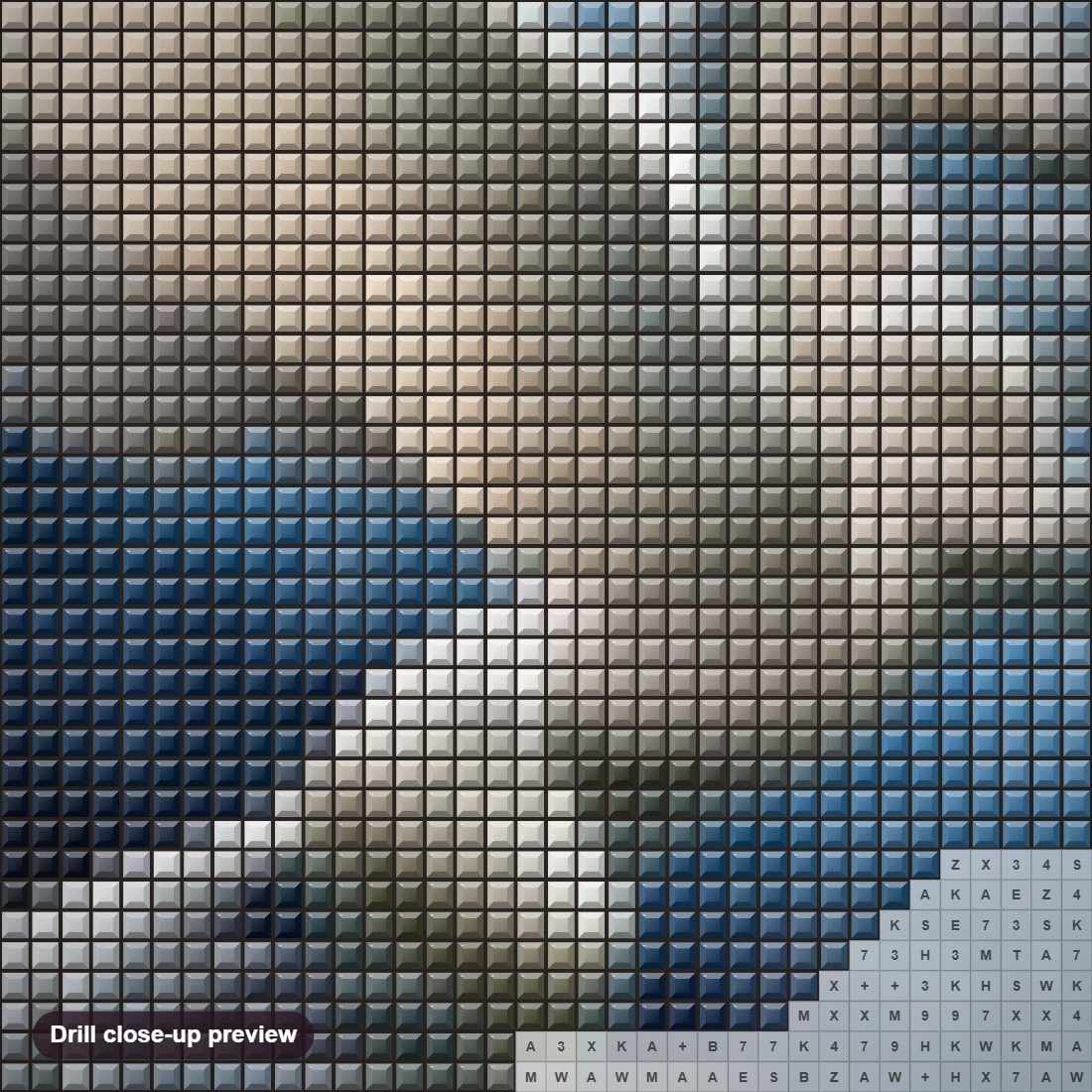 Close-up preview of the Flying Horse diamond painting with square 5D drills and printed canvas symbols
