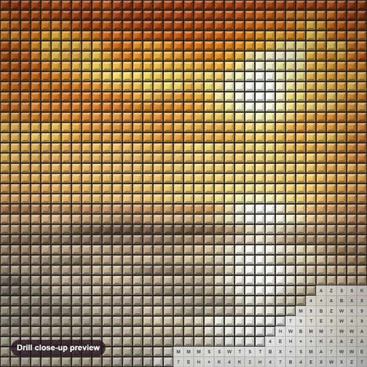 Close-up preview of the Foamy Waves & Sunset Sky diamond painting with square 5D drills and printed canvas symbols