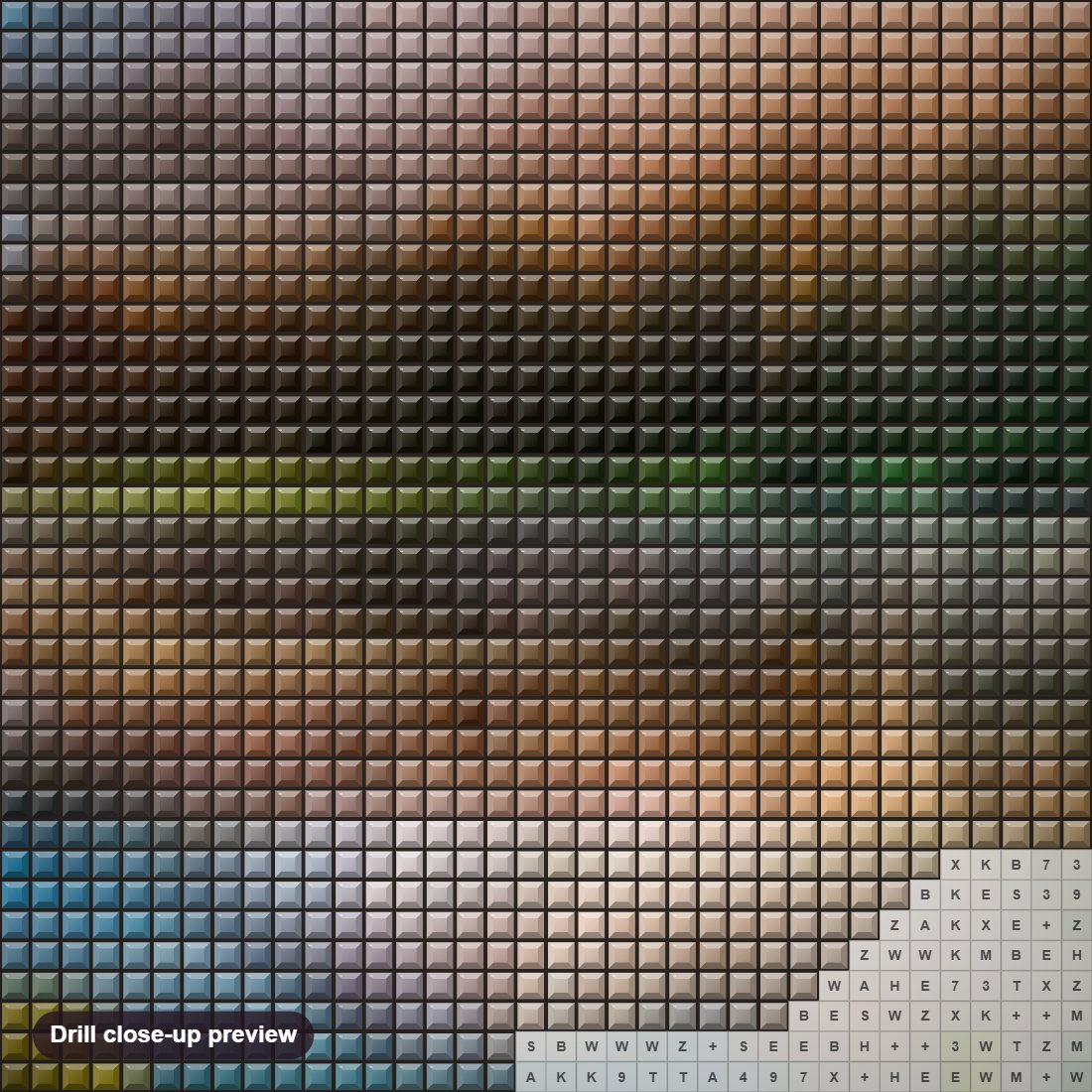 Close-up preview of the Foggy Mountain & Lake View diamond painting with square 5D drills and printed canvas symbols