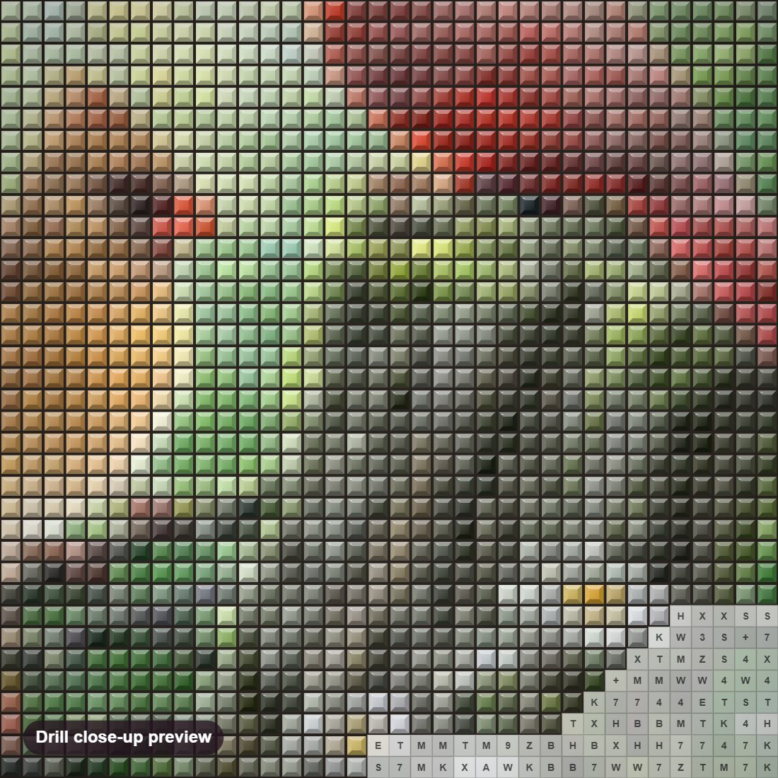 Close-up preview of the Forest Birds diamond painting with square 5D drills and printed canvas symbols