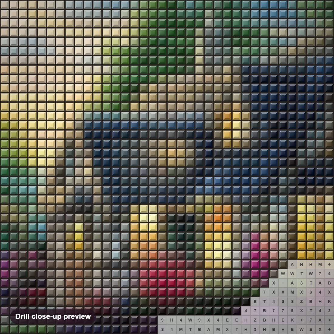 Close-up preview of the Forest House  by Milind Mulick diamond painting with square 5D drills and printed canvas symbols