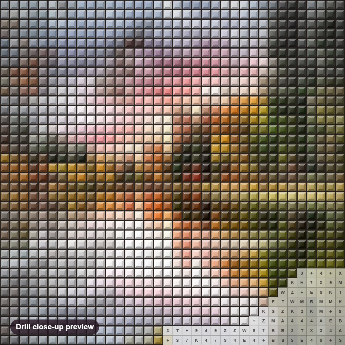 Close-up preview of the Forest Landscape diamond painting with square 5D drills and printed canvas symbols