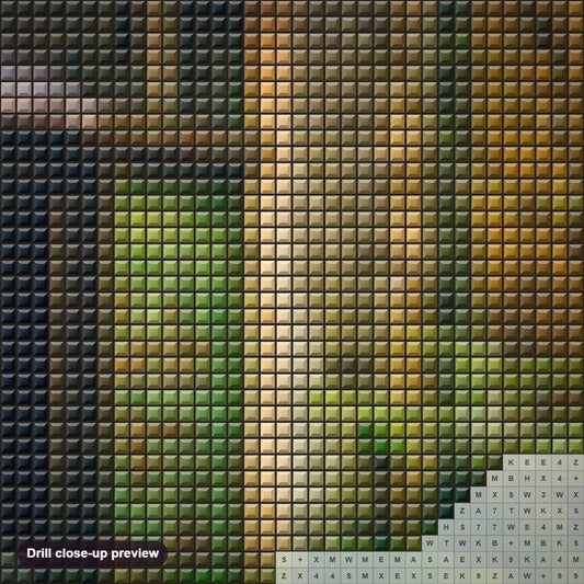 Close-up preview of the Forgotten Entrance diamond painting with square 5D drills and printed canvas symbols
