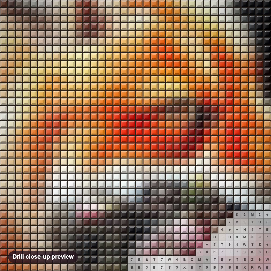 Close-up preview of the Fox & Blossoms diamond painting with square 5D drills and printed canvas symbols