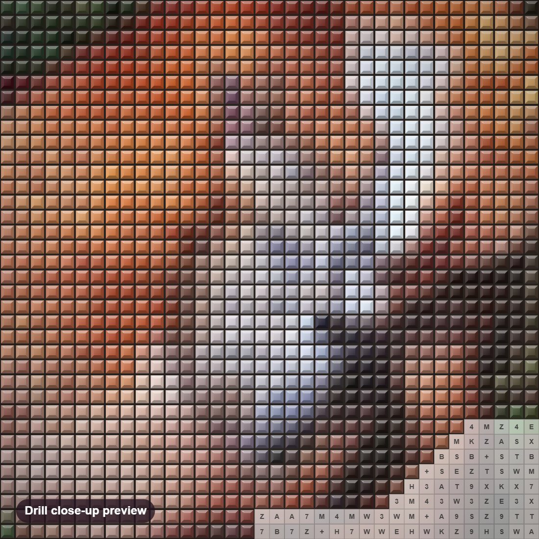Close-up preview of the Fox & Rabbit diamond painting with square 5D drills and printed canvas symbols