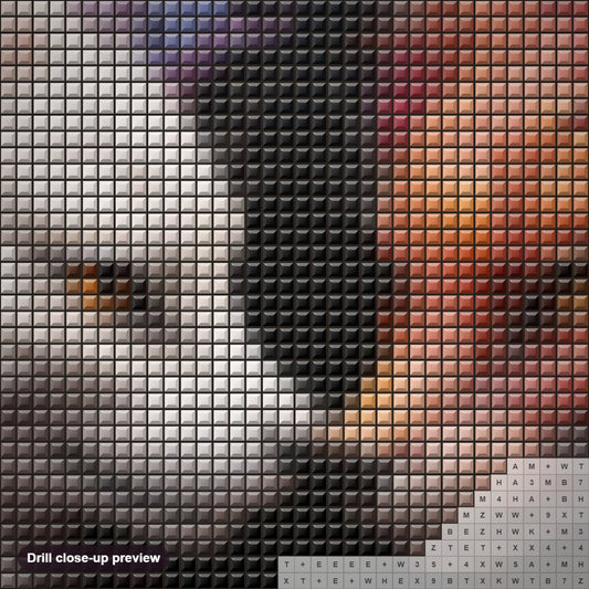 Close-up preview of the Foxes Sharing a Floral Greeting diamond painting with square 5D drills and printed canvas symbols