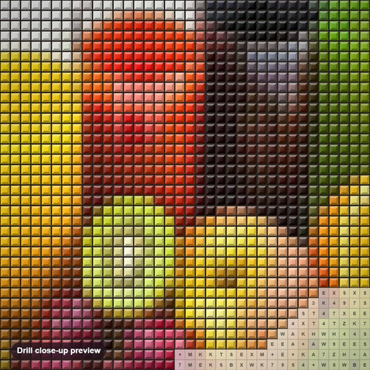 Close-up preview of the Fresh Fruits & Juices diamond painting with square 5D drills and printed canvas symbols