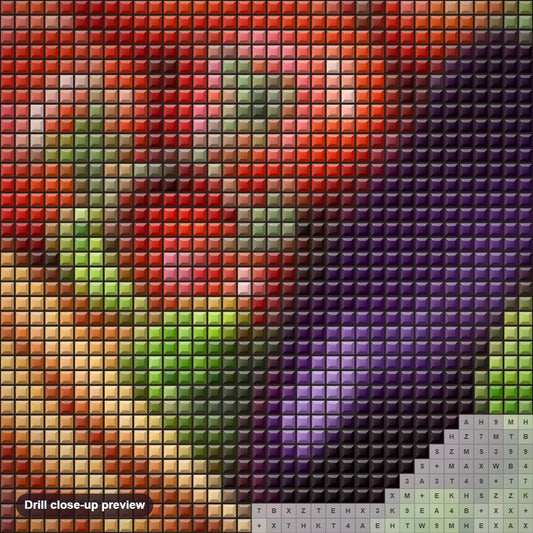 Close-up preview of the Fresh & Healthy Vegetables diamond painting with square 5D drills and printed canvas symbols